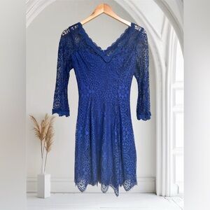 Attention Elegant Blue Lace long sleeve Dress Sz M Euc, 012
